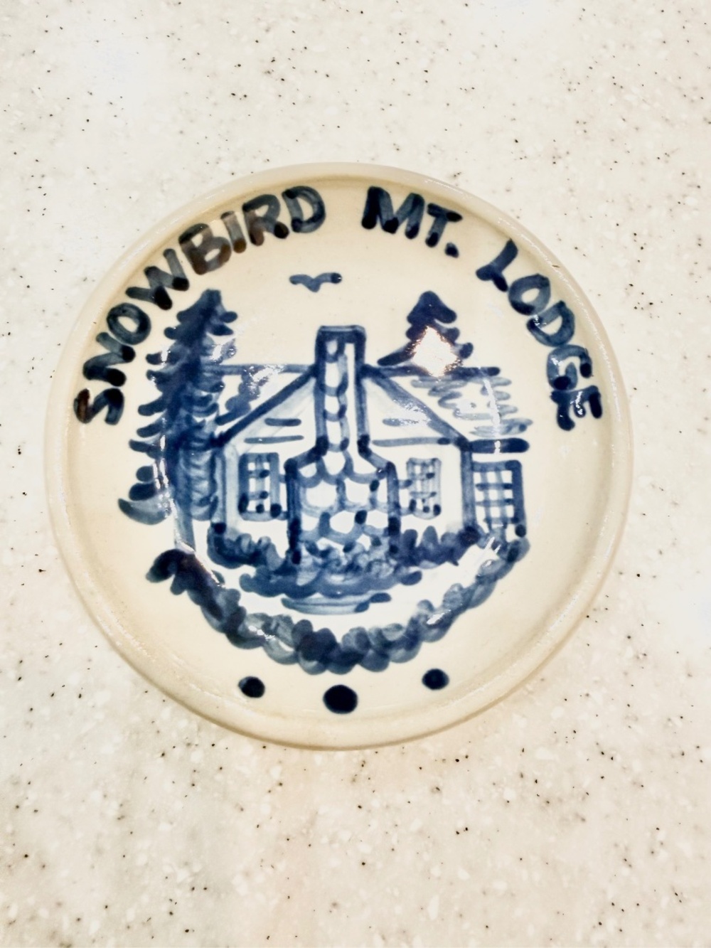 Hadley, Snowbird Mt. Lodge Hand-Painted Ceramic Trinket Dish - Blue on Cream